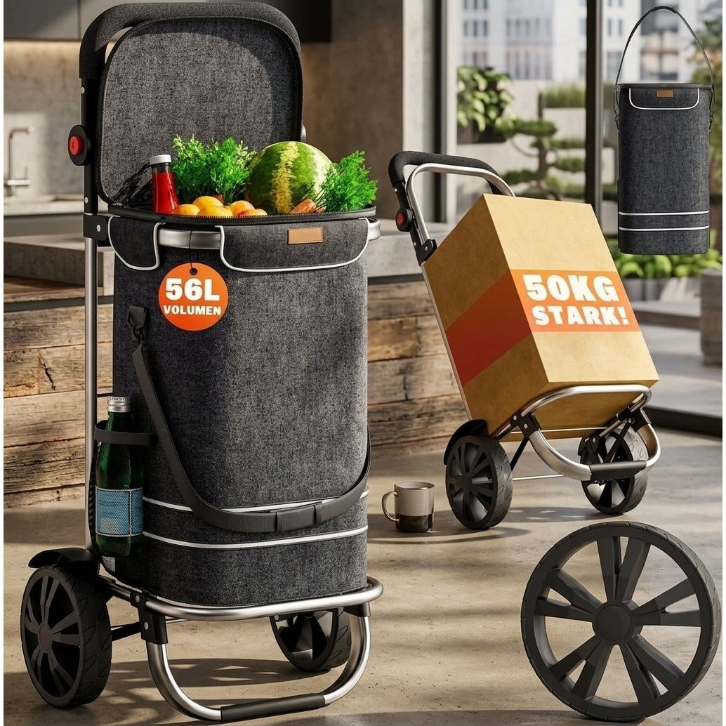 Image of 3in1 Shopping Trolley 56l Up To 50 Kg Foldable Removable Bag Handcart Shopping Cart Shopping Aid Roller
