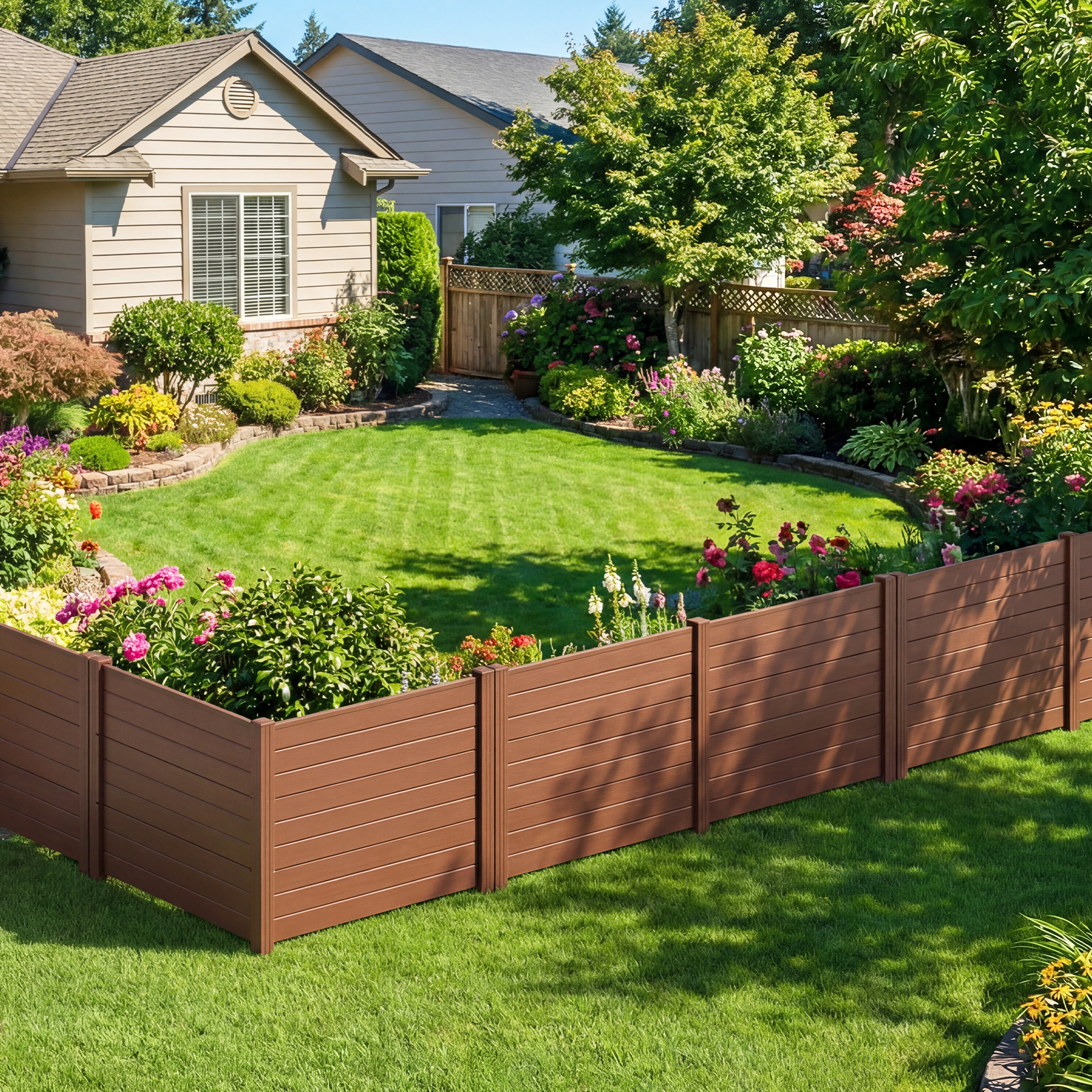 Image of Air Conditioner Fence, Outdoor Privacy Screens With Metal Stakes, No Dig Pool Equipment Enclosure