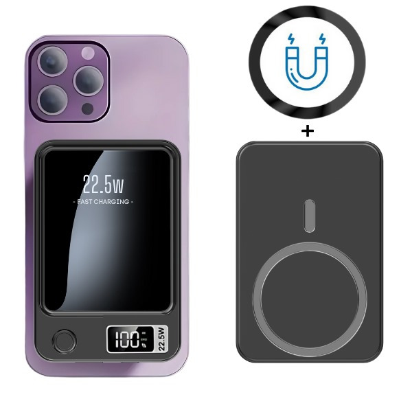 Image of Ufuzon 5000mah Magnetic Wireless Power Bank – 22.5w Usb-c Fast Charging, Led Battery Display, Portable Charger For Smartphones