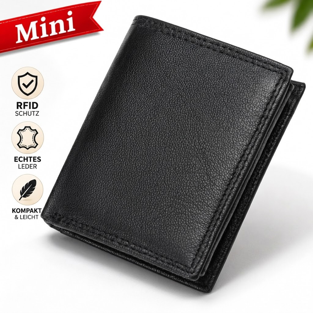 TEMU Men's Mini Wallet Made Of Real Leather With Rfid Protection, 11 Card Slots In Portrait Format, Black, Compact, Practical And Modern, Elegant