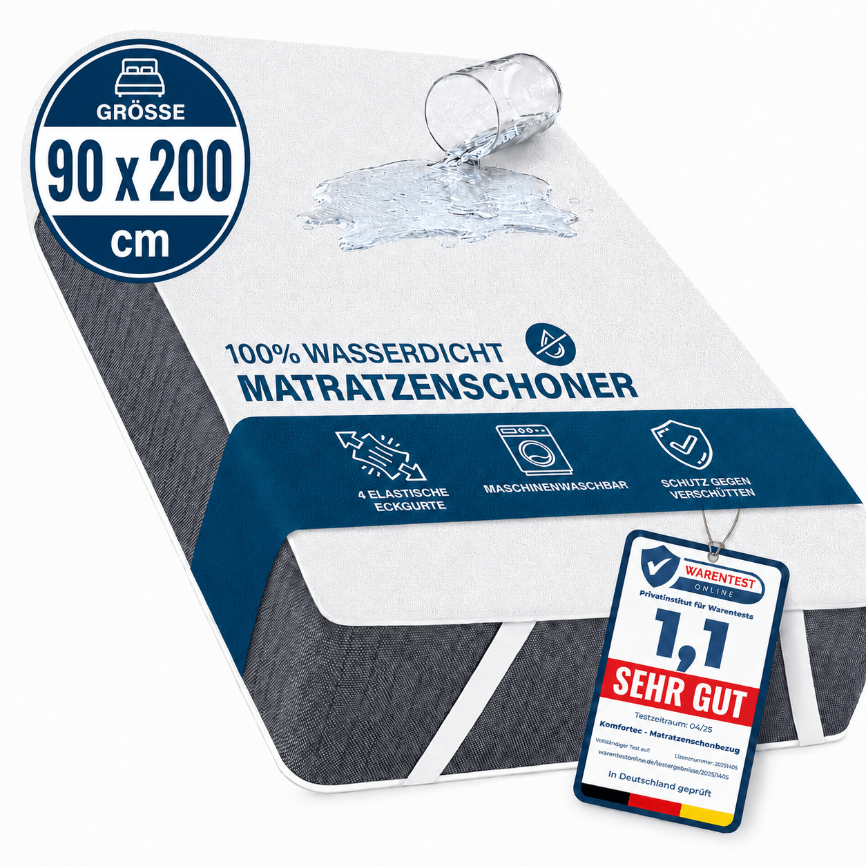 Image of Waterproof Mattress Protector 90x200 Cm - Breathable Mattress Topper With Corner Straps, Quiet, Soft And Suitable For Mattresses Up To 30 Cm
