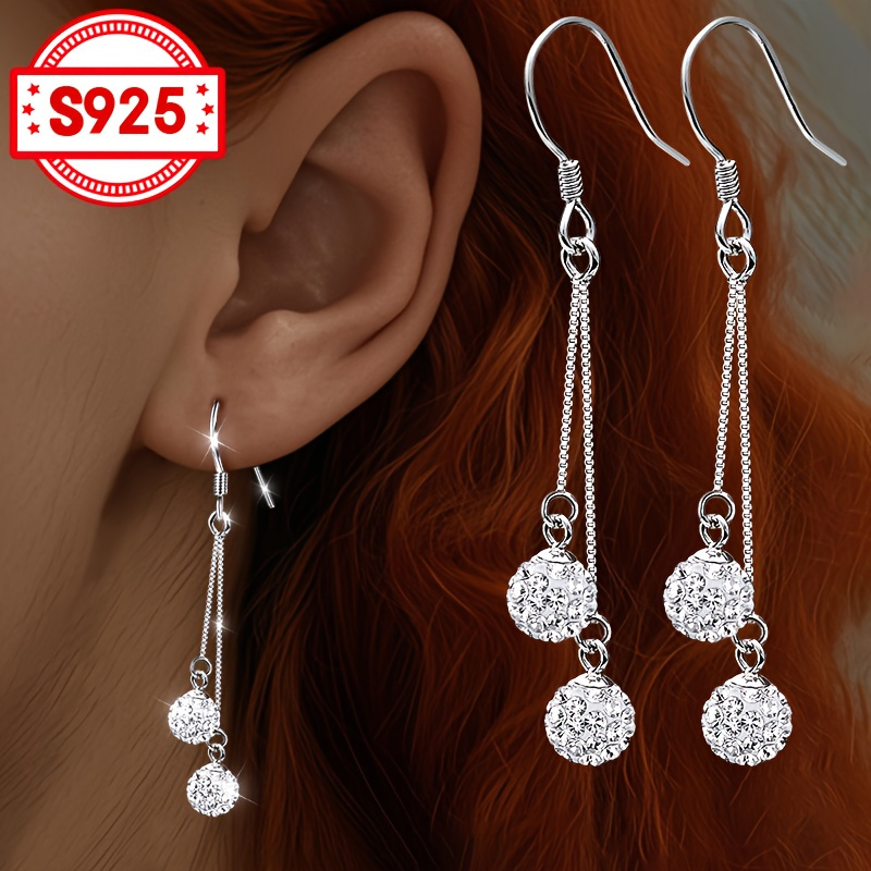 Image of S925 For Women In A Fashionable With 2 Shamballa Bead Inlays, Tassel Details, And Sparkling Accents – Perfect For Festive Occasions And Weddings