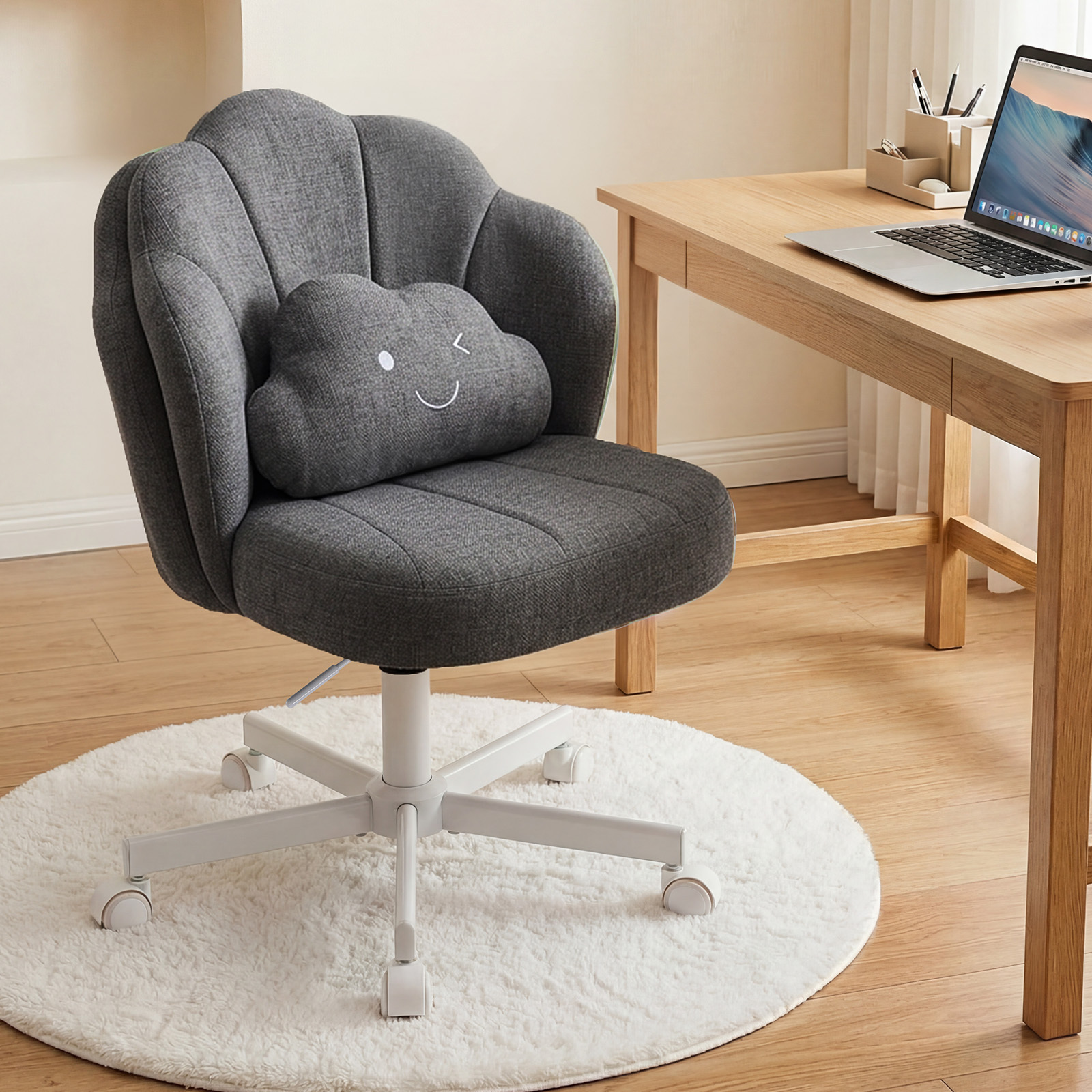 Image of Luckracer Flower-shaped Desk Chair With Wheels, Makeup Chair With Double Backrest Cushion, Height-adjustable Swivel Chair, Office Chair For Bedroom, Home Office