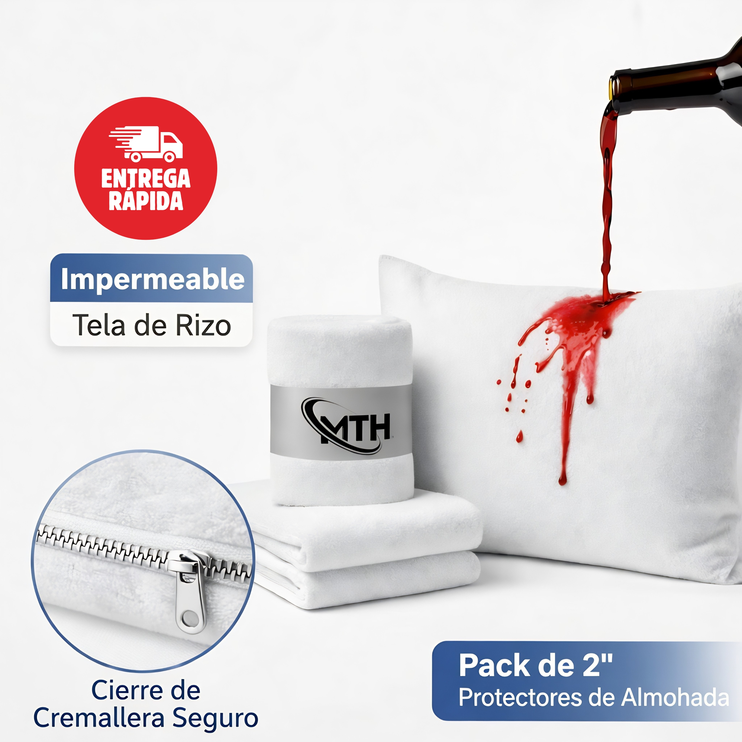 TEMU Juego de Fundas de Almohada Impermeables – Pack de 2 Fundas de Tejido Terry de Poliéster con Cierre de Cremallera – Tamaño Estándar 45x75 cm,
