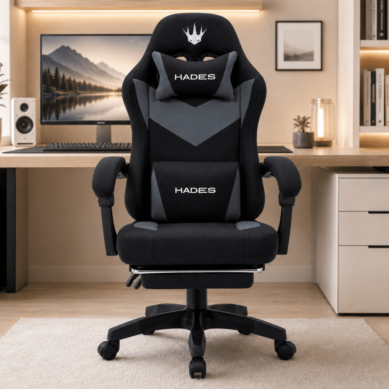 Image of Gaming Chair Made Of Fabric With Footrest, Ergonomic Computer Chair With Reclining Backrest 90°-135°, Lumbar Cushion, Headrest And Integrated Armrests For Gaming, Work And Study.