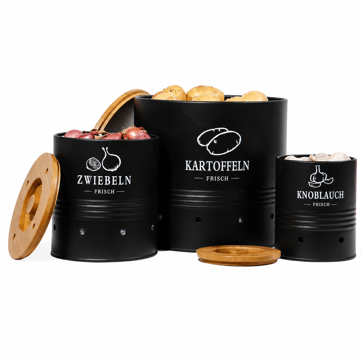 Potato Storage Box, Onion Potato Garlic Pot 3-piece Set, Stackable Onion Storage With Bamboo Lid, Ventilation Shading