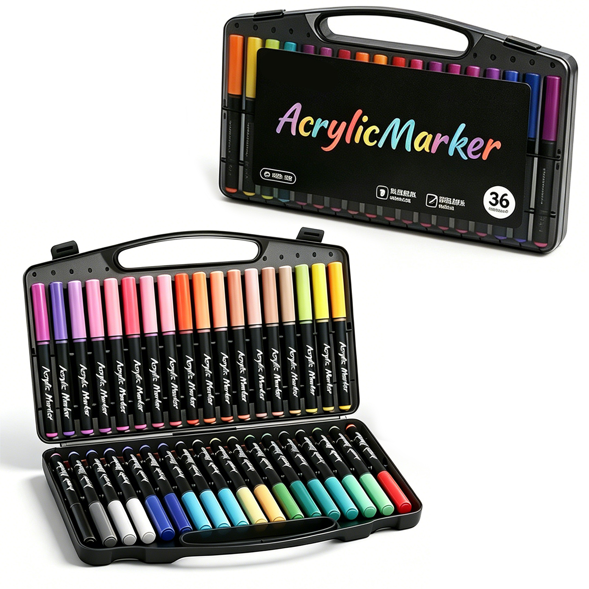 Image of 36-color Double-ended Marker Set: Quick-drying, Fade-resistant, Suitable For Materials Including Fabric, Canvas, And Stone. Diy Hand-painting Pens.