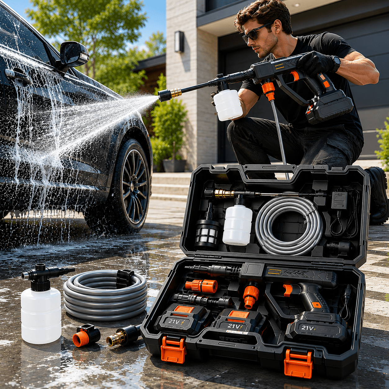 portable cordless high pressure washer   with two batteries suitable for car   cleaning and watering as well as other household cleaning tasks