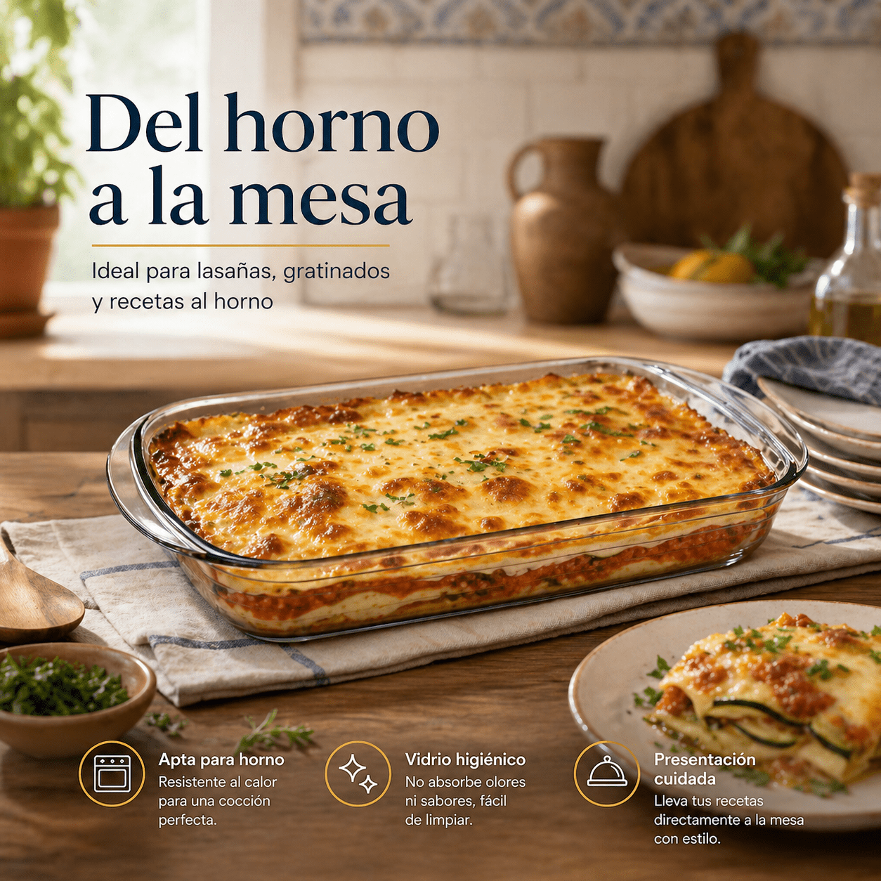 TEMU Quttin Fuente de Horno de Vidrio Borosilicato 5L, Bandeja Rectangular para Asados y Lasaña, para Horno, Microondas y Congelador, Ideal para