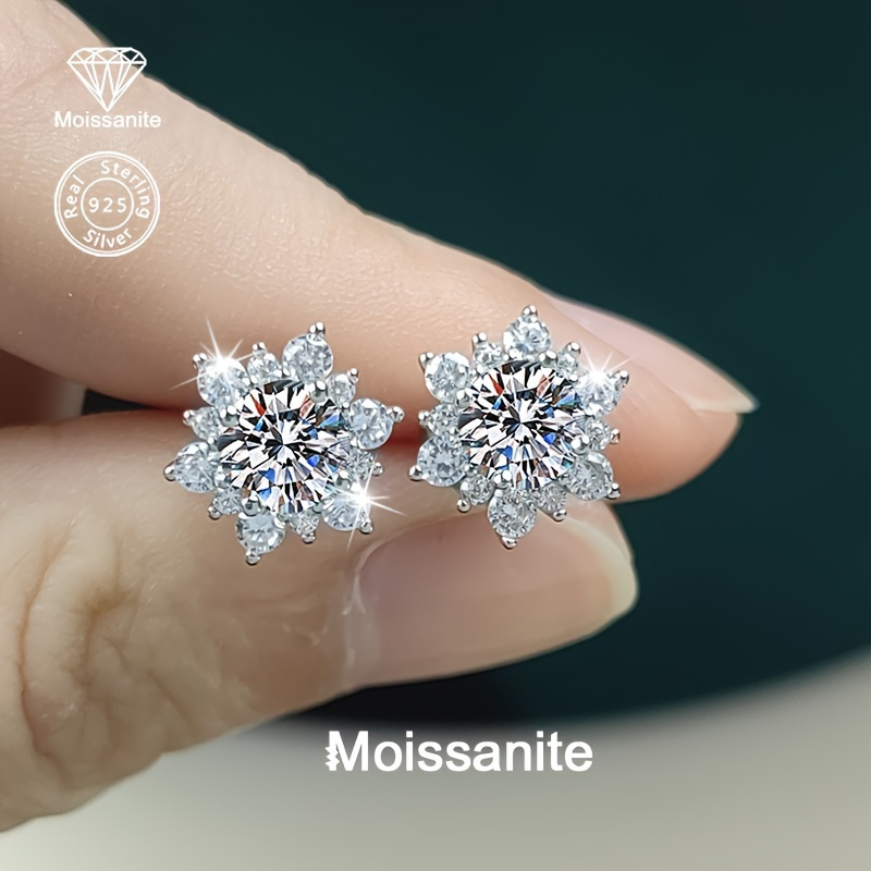 TEMU S925 Silver Moissanite Snowflake Earrings For Women, Gift For Birthday, Valentine's Day, Teacher's Day, Christmas, And New Year, For Everyday,
