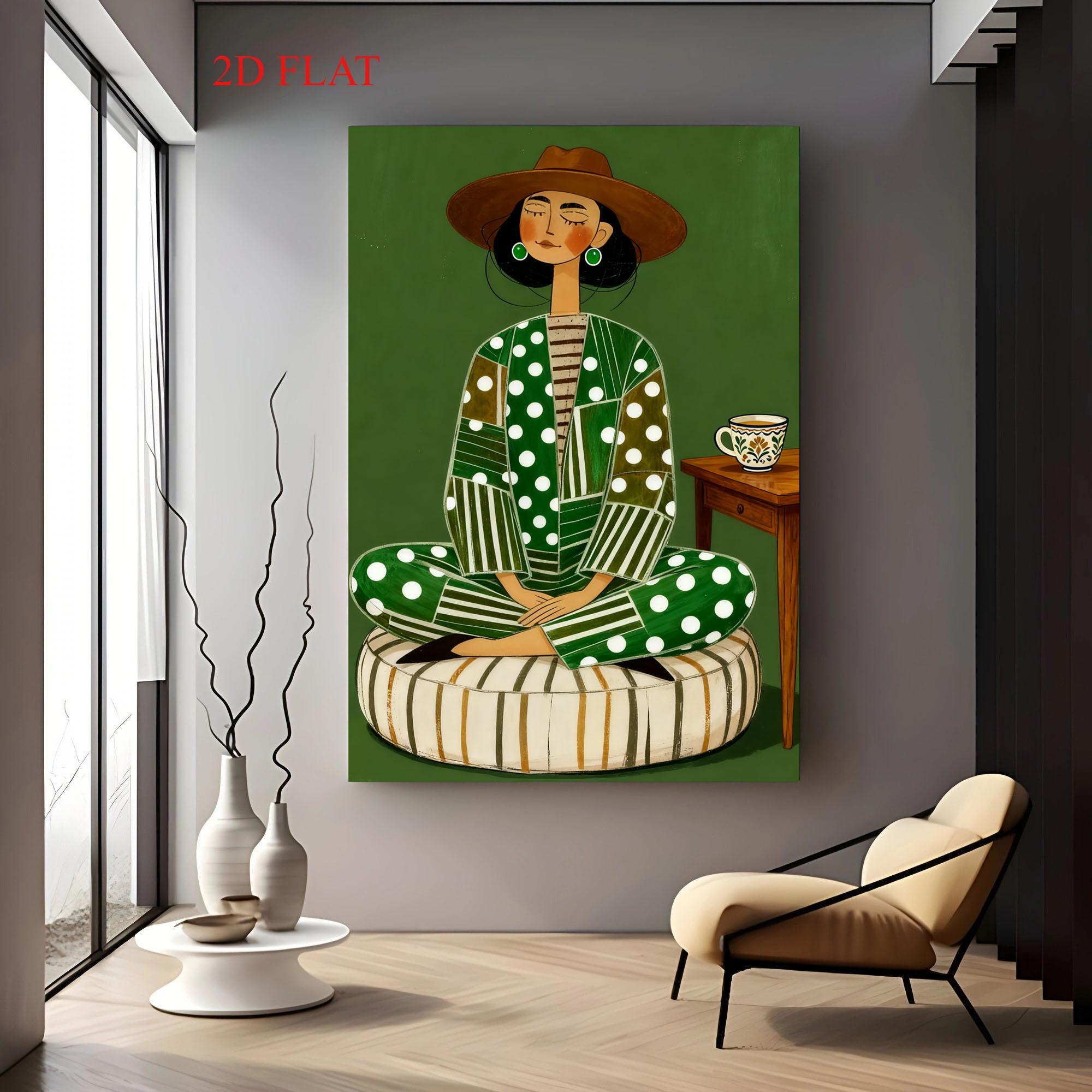 TEMU 2d Plan, Print: 1 Painting Depicting A Woman Sitting On A Striped Cushion With Legs, Perfect For Holiday Decoration, As Well As Bedroom, Living