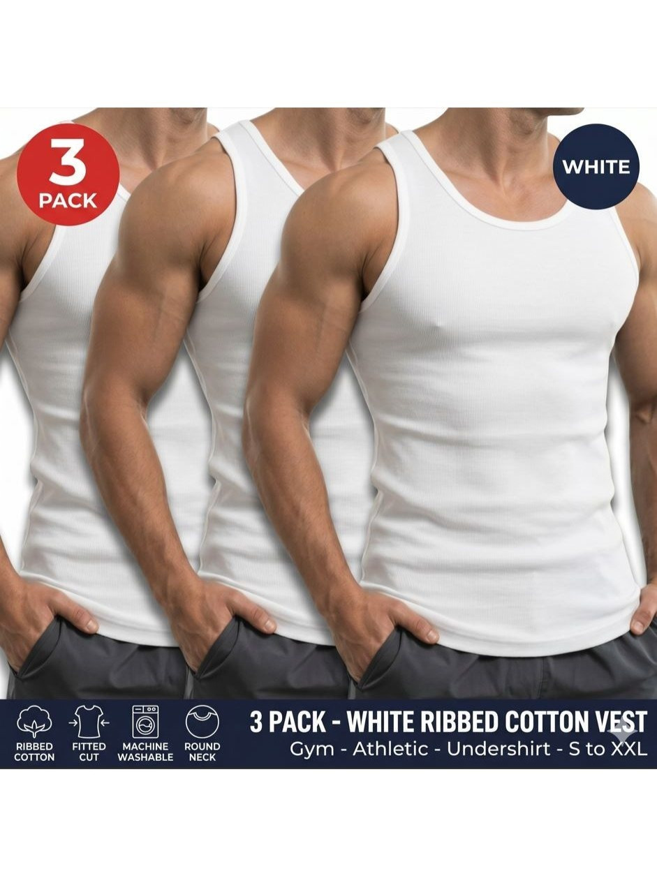 3 pack mens cotton vest sleeveless undershirt plain round neck tank top for   training everyday wear breathable soft lightweight   s to xxl