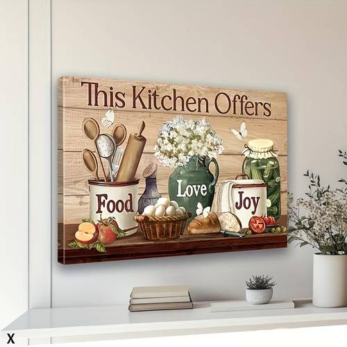 2d flat with frame 1pc farmhouse kitchen wall art wood frame canvas animal pattern printing suitable for living room and dining room decoration perfect room decoration home decoration wall painting decoration wall decoration decorative painting for holiday gifts solid wood wrapped canvas painting