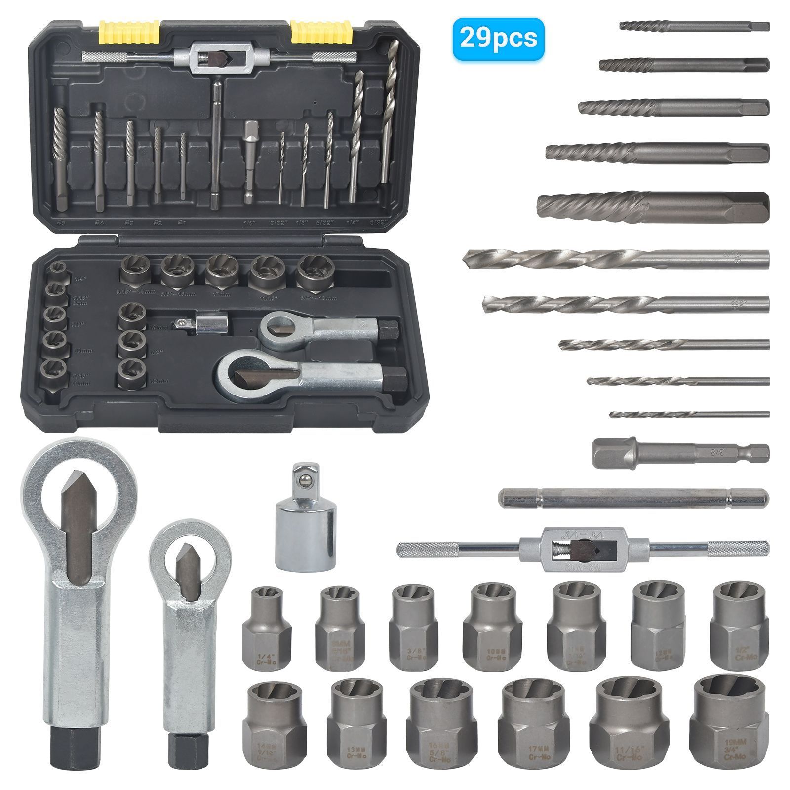 29pcs Kit For Removing Nuts And Bolts, Including A Extractor Set And A Storage Case, Designed For Extracting Screws And Broken Bolts