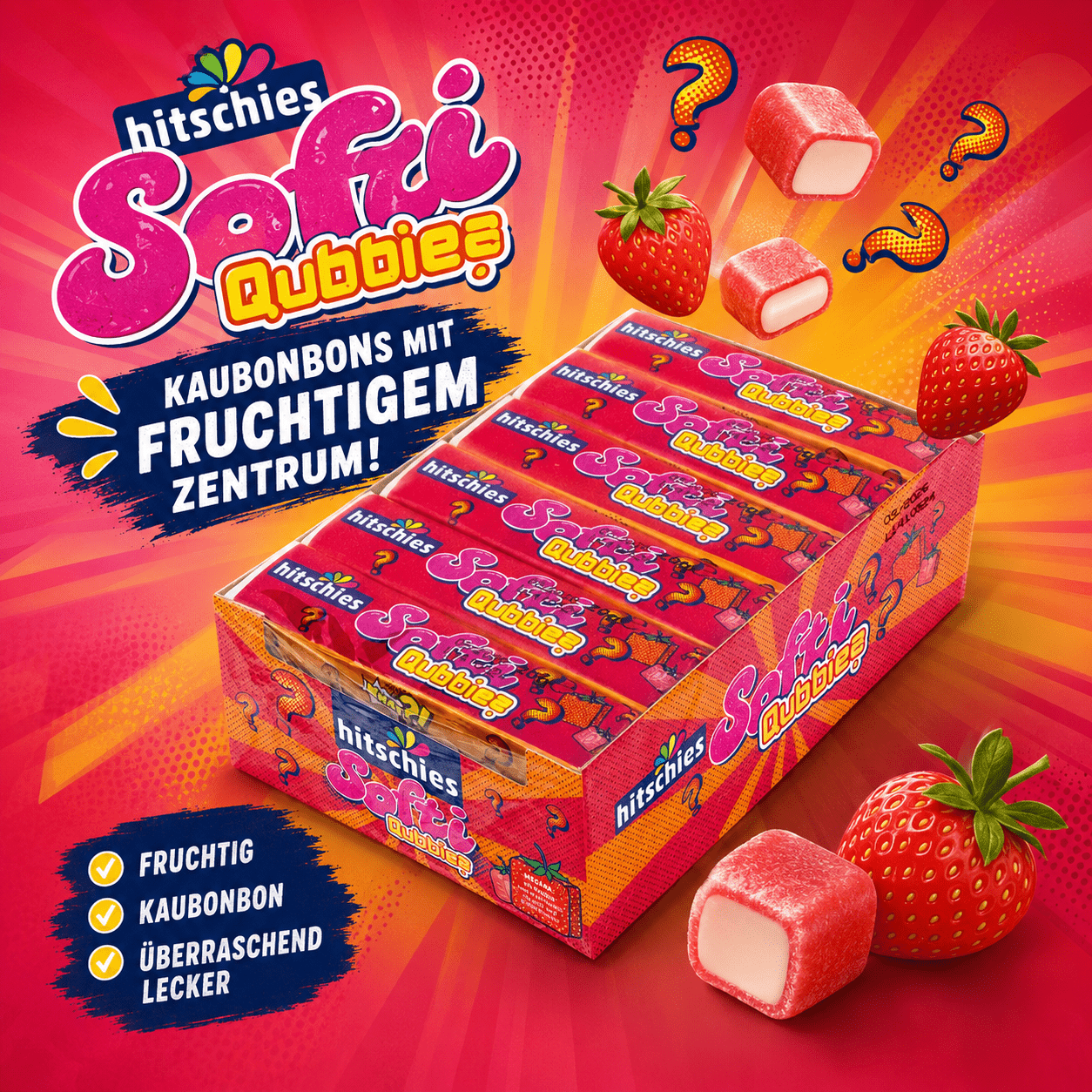 Image of 24stk Hitschies Softi Qubbies Strawberry 480g // 24x Hitschies Softi Qubbies Strawberry 480g