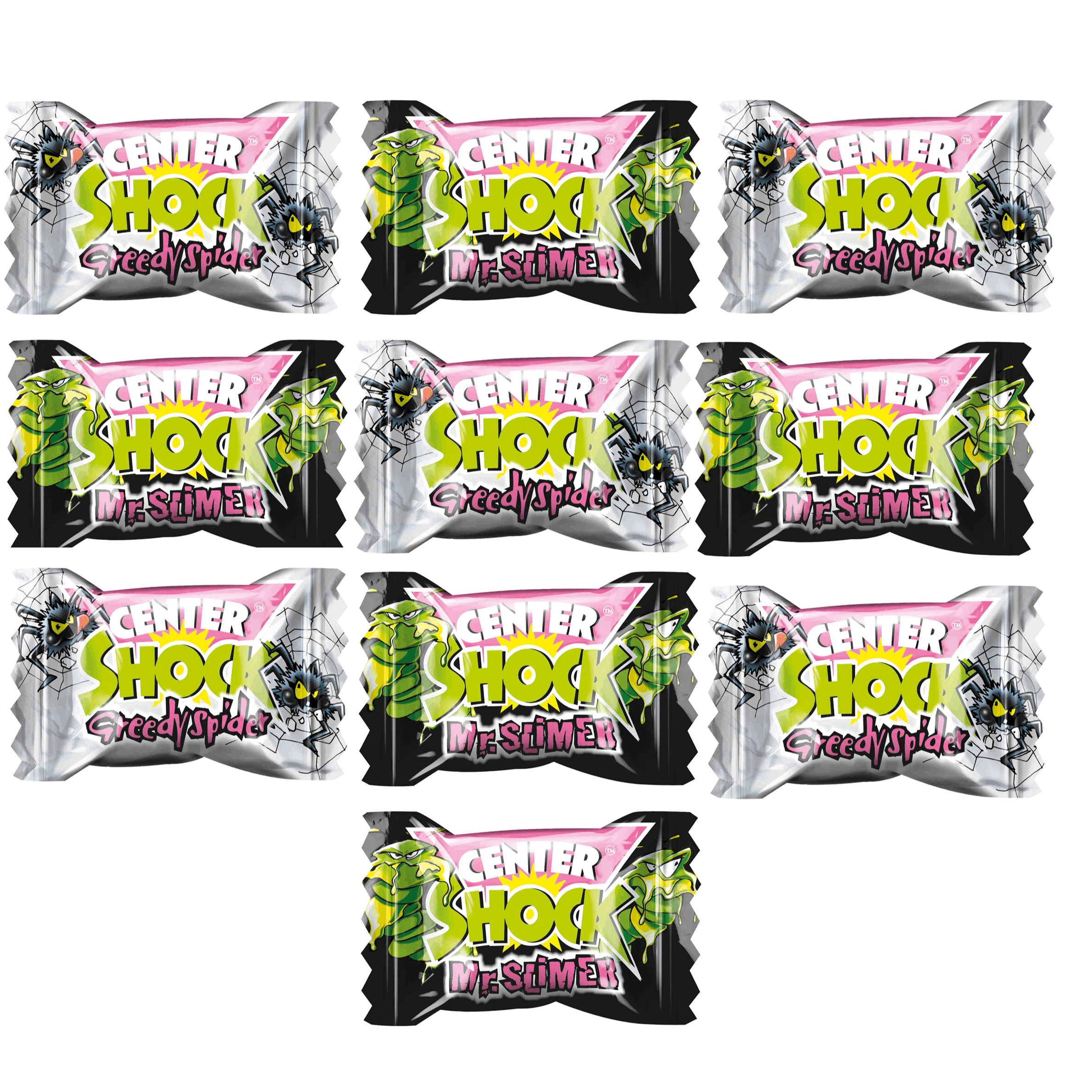 Center Shock Monster Mix - 5 Individually Wrapped Mr. Slimer, Extra-sour And 5 Individually Wrapped Greedy - Filled Chewing Gums - 2-pack Assorted