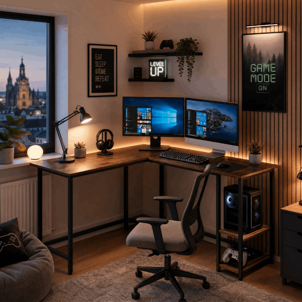 Image of Desk Corner /black 138x138x76cm - Home Office Gaming Pc Table With 2 Shelves & Easy Assembly