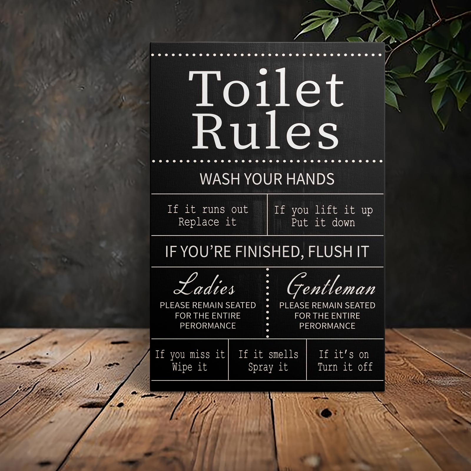 TEMU 1 Framed 2d Flat Toilet Rules Toilet Etiquette - English Hygiene Guide Logo, With Hook Frame, Suitable For Bathroom, Dressing Room, Bathroom
