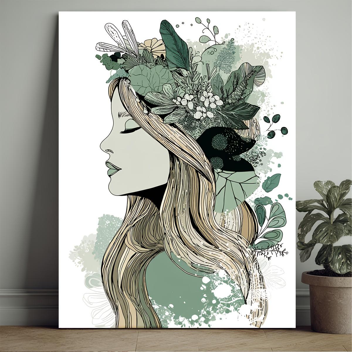TEMU 1 Piece Set, Including Frame, 2d Flat High-definition Cartoon Style Bohemian Art Painting, Green, Sage Green Bohemian Art, , Green Bohemian
