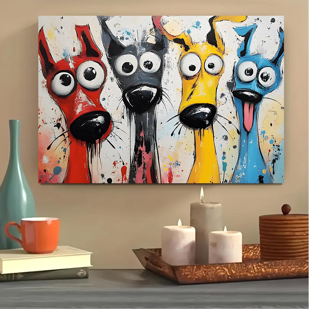 TEMU 1pc 2d Flat Color Cartoon Dog Canvas Art, Fun Pet Wall Decoration, Suitable For And - Modern Minimalist Style, Perfect Gift For Animal