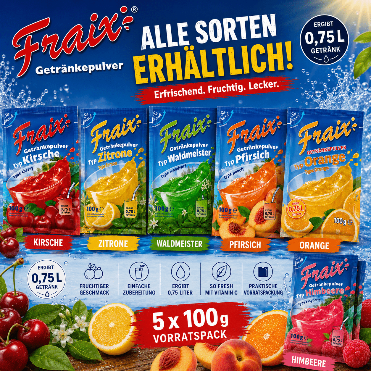 Fraix Instant Drink Variety Pack, 5x100g, Value Pack