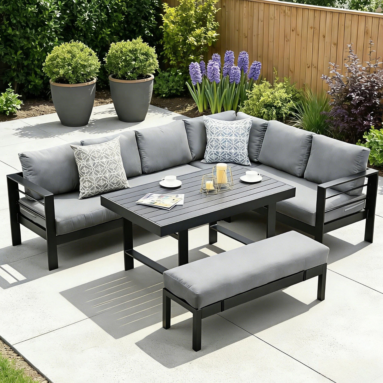 TEMU Attention 5pcs. Garden Lounge Set Garden Dining Set (garden Furniture Set Lounge, 3 X Corner Sofas, 1 X Garden Bench, 1 X Dining Table 130 Cm),