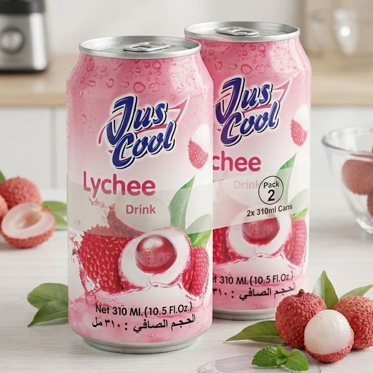 TEMU Jus Cool Lychee Drink – 310ml Twin Pack (2 Cans)