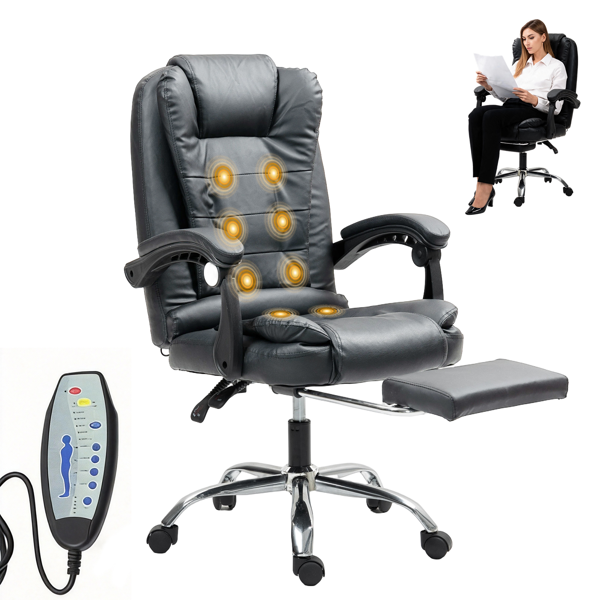 TEMU Office Chair Ergonomic Executive Recliner With Footrest And Swivel Base