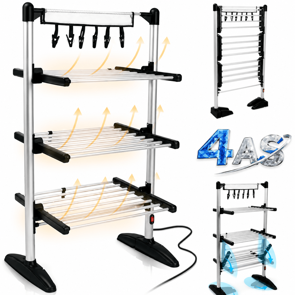 TEMU 4 Tier Foldable Extra Large Clothes Drying Rack For Indoor Outdoor Laundry Room Laundry Garment Dryer Stand Adjustable Rolling Laundry 4 Tier