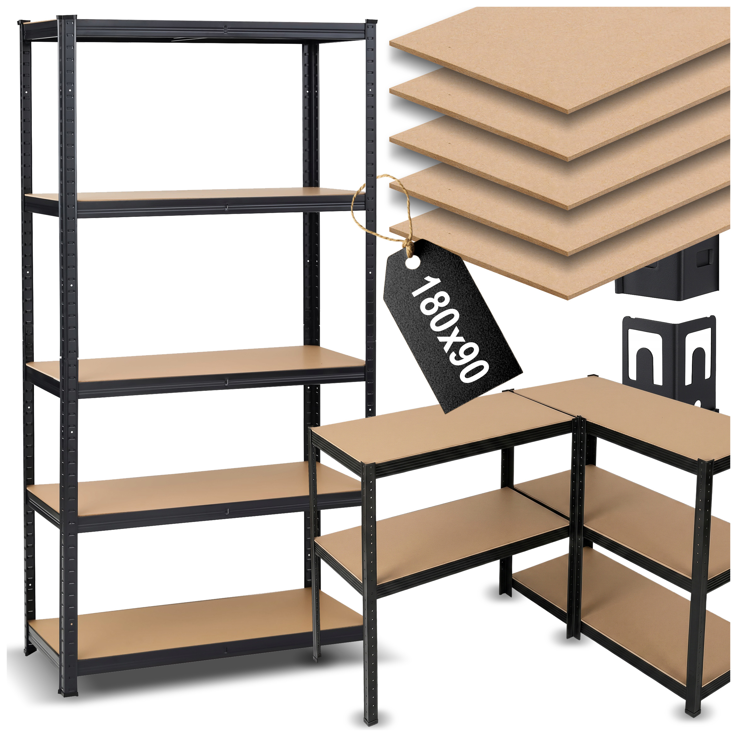 TEMU Étagère de stockage en métal noire 180X90X40 cm - Étagère de garage solide et durable avec une de charge de jusqu'à 875 kg. pour le sous-sol,