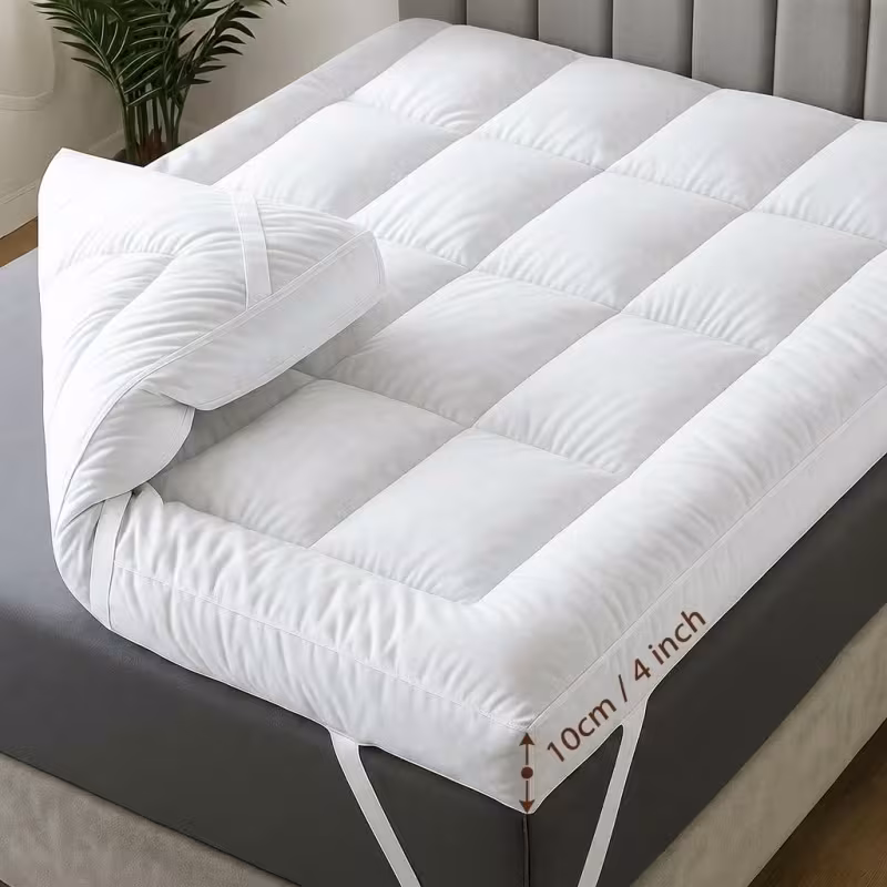 hotel quality 10cm mattress topper bounce back deep fitted bed mattress pad quilted box stitched with corner elasticated straps breathable 4 inches luxury mattresses toppers for deep pocket elasticated straps mattress cover fits 4 inches mattress heavy filling single super king small double bedding size details 0