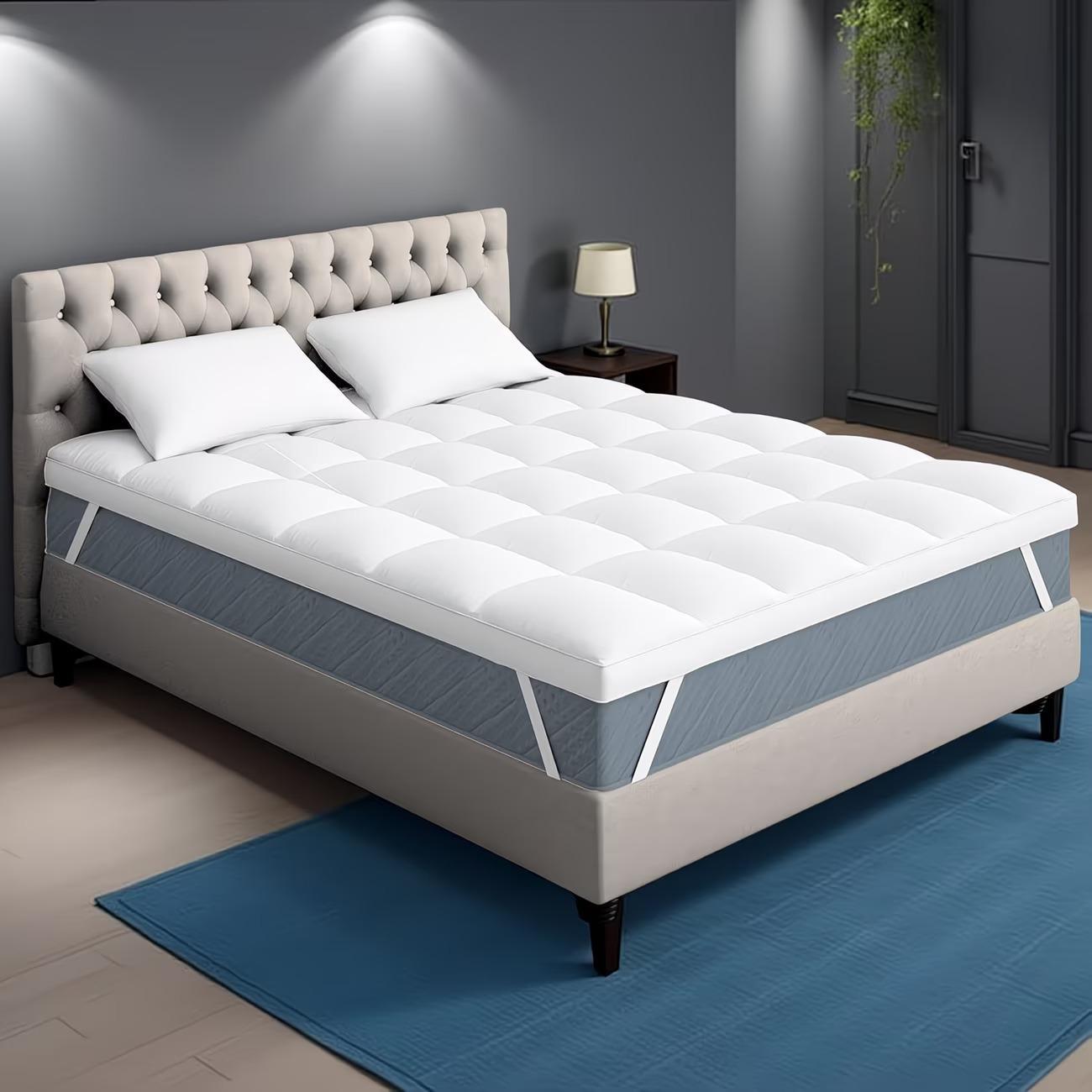 Image of 10 Cm Mattress Topper 1200 Gsm – & Plush, Padded Mattress Topper, Breathable, Microfiber Cover, Back-friendly, Washable At 60°c, For