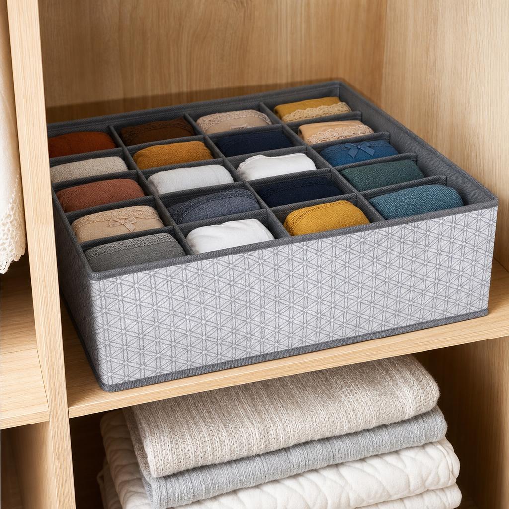 TEMU Organizador de Ropa Interior con 20 Compartimentos, de Almacenamiento de Tela Estampada para Calcetines, Bragas y Corbatas, Organizador de