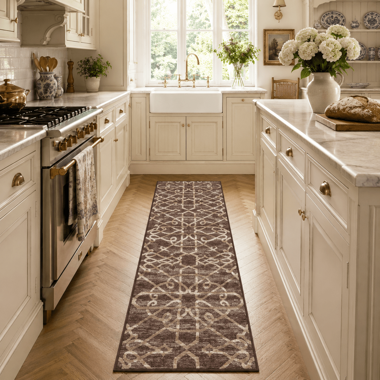 Image of Floordirekt Runner Rug - Fine Loop Carpet - For Kitchen, Hallway & Living Room - Pattern - In 3 Colors - Multiple Sizes