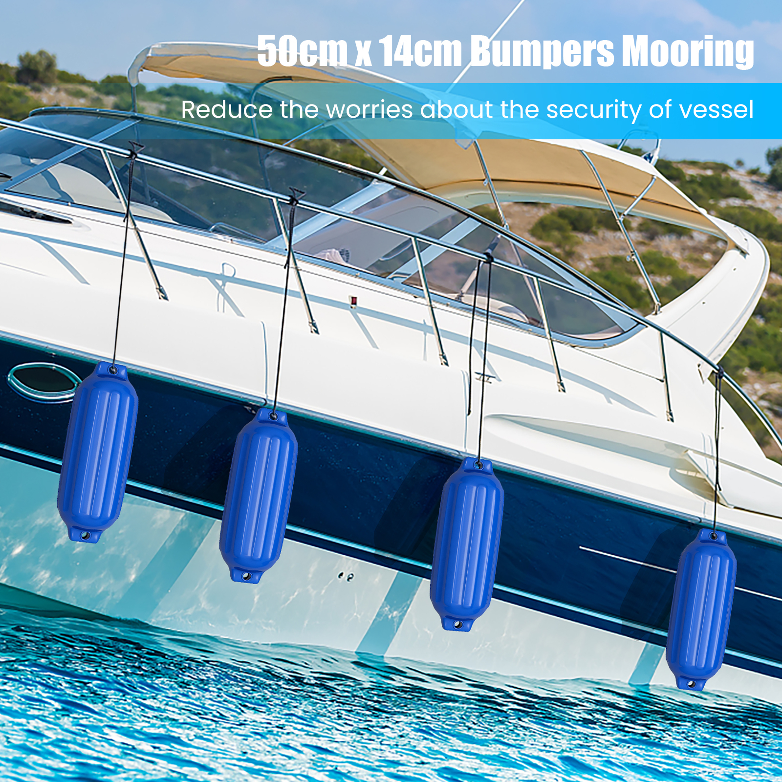 Image of 4 Pack Boat Fenders For Docking, Ribbed Twin Eyes Boat Fenders, Inflatable Marine Boat Fenders, Boat Bumper Set For Pontoon Boat, Sailboat