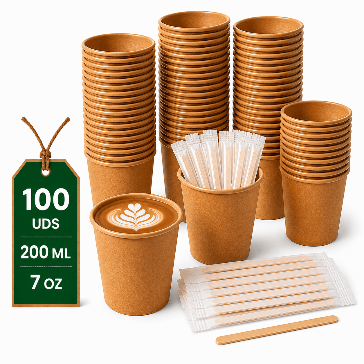 Image of Disposable Coffee Cups With Wooden Stir Sticks - Leak-proof Paper Cups - Lan&lan