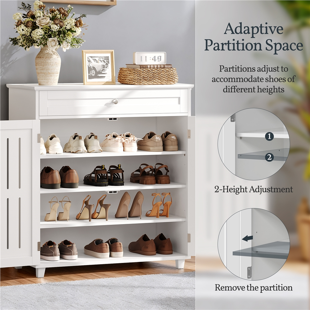 Modern 4-Tier Shoe Cabinet with Drawer, Adjustable Shelves