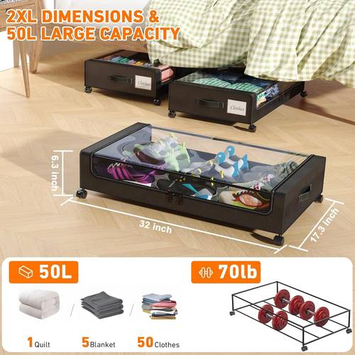 set contenitori da letto con ruote, organizer in tessuto oxford per vestiti, cassetti in metallo con , scarpe, scatola portaoggetti multiuso con rotelle e finestra
