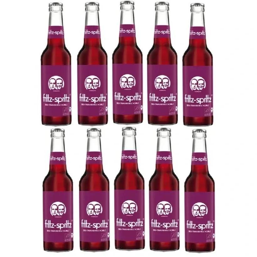 10 Bottles Of Fritz Bio Grape Juice 0.33l Including Deposit, Refreshing Beverage Containing Caffeine