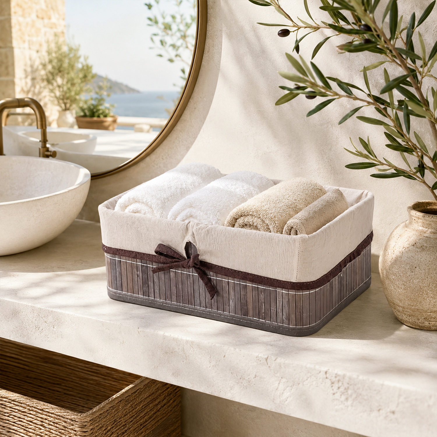 TEMU Cesta de bambú, cesta de escritorio, cesta organizadora multifuncional, cesta de almacenamiento decorativa, ideal para sala, oficina, baño,