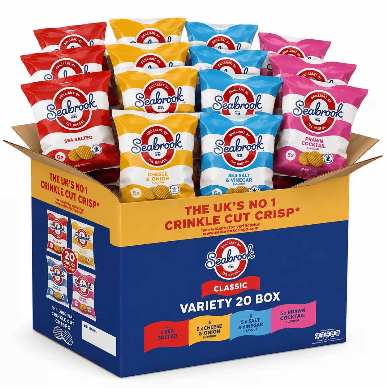     20 x 25g assorted   of classic british crinkle cut         vending on the go   gluten free  