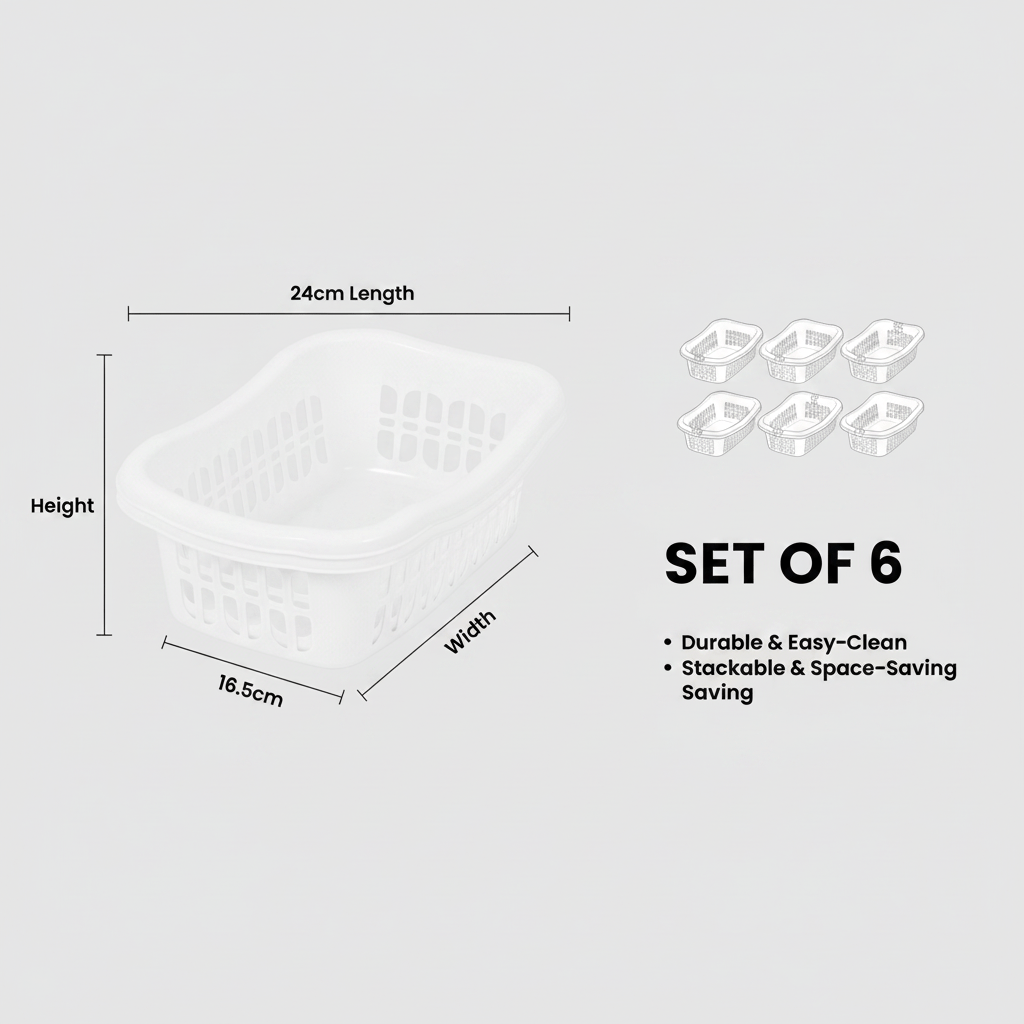 6Pack Drawer Storage Baskets, Stackable Organizer Bins