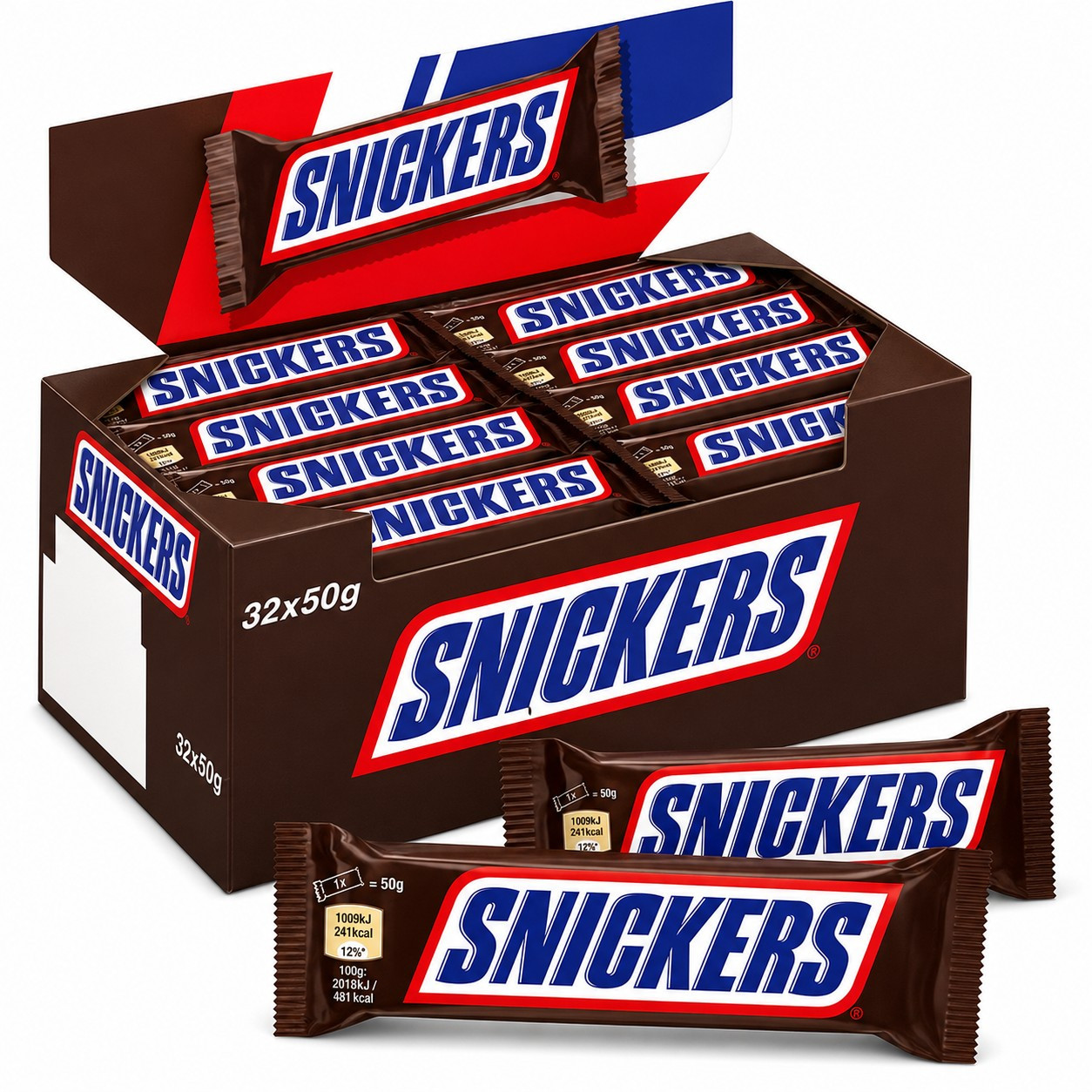Snickers Chocolate Bars - 32 X 50g (1.6kg Stock Pack) - Milk Chocolate With , Caramel & Nougat