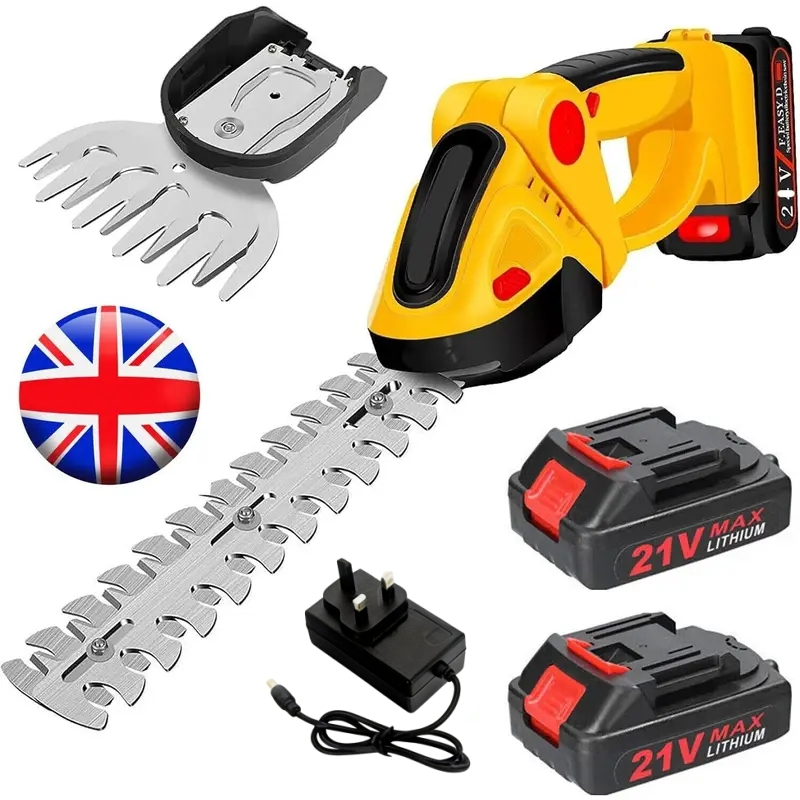 21v cordless hedge trimmer   grass shear shrub branch cutter with 2 batteries