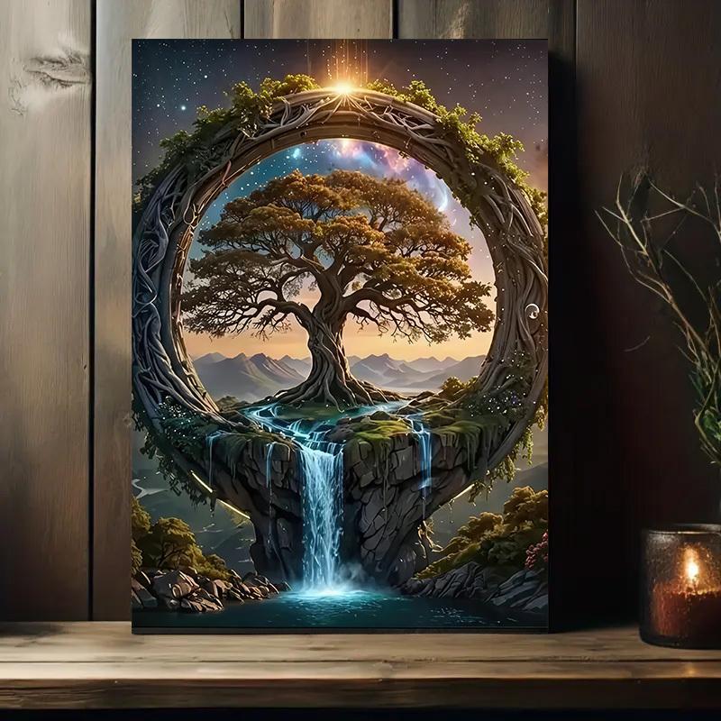 TEMU 2d Plan, 2d Plan Framed Tree Of Life Canvas Painting, Using 2d Plan, With Landscape Design And Mysterious Atmosphere, Very Suitable For