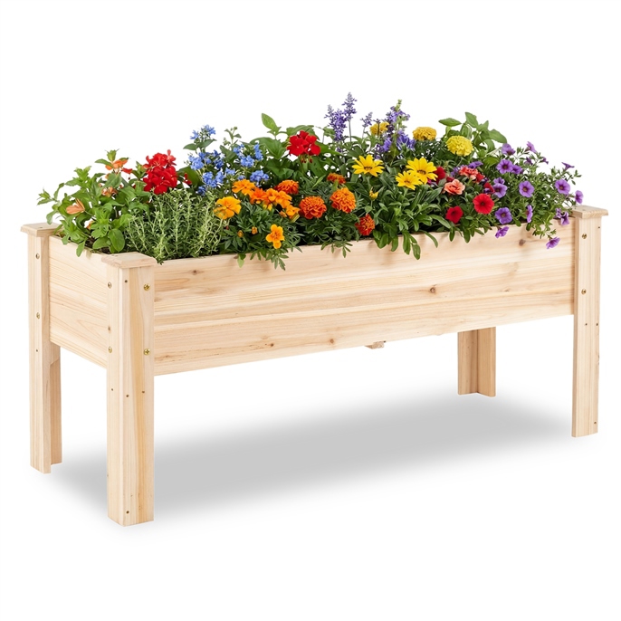 Image of Wood Raised Garden Bed With Legs, 47" L X 18" W X 20" H Elevated Planter Box With Drainage Holes For Vegetables Flowers Herbs, Rectangular Outdoor Growing Box For Patio Balcony Backyard