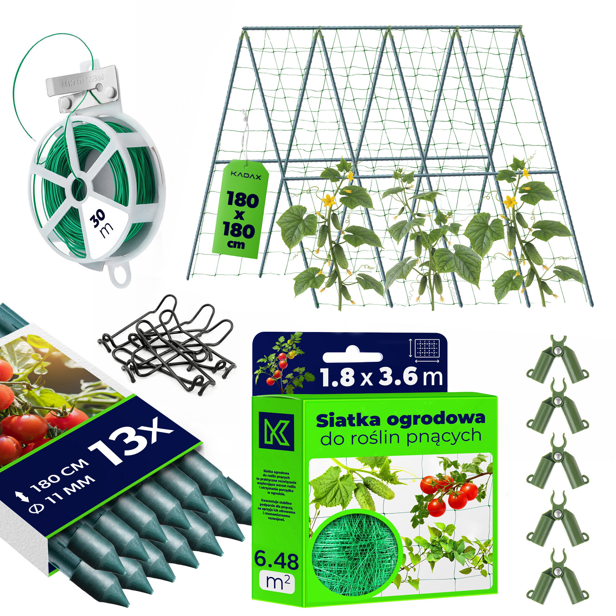 Tuinpalen KADAX Set voor Klimplanten met een Mesh 180 Cm X 11 Mm 13 stuks.