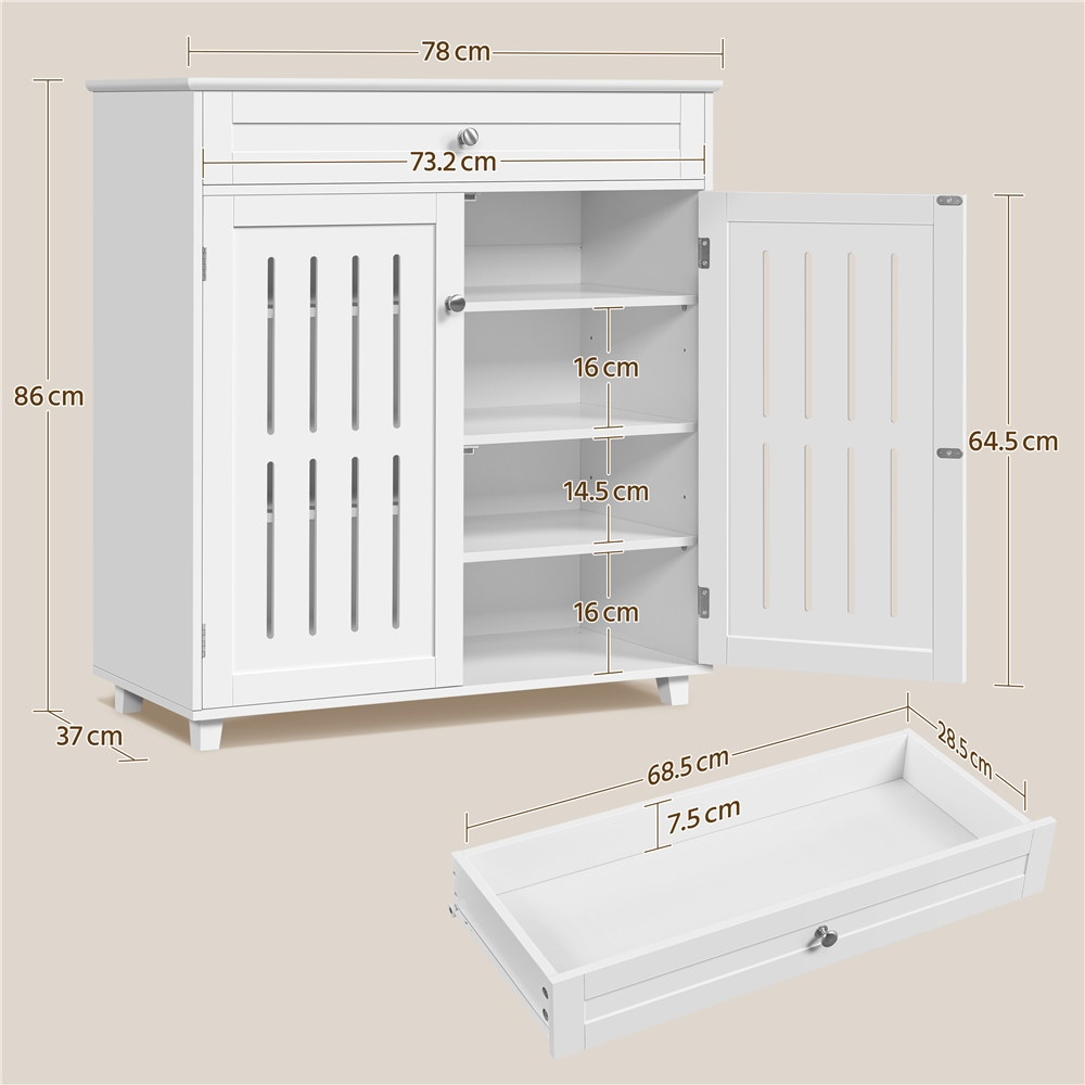 Modern 4-Tier Shoe Cabinet with Drawer, Adjustable Shelves