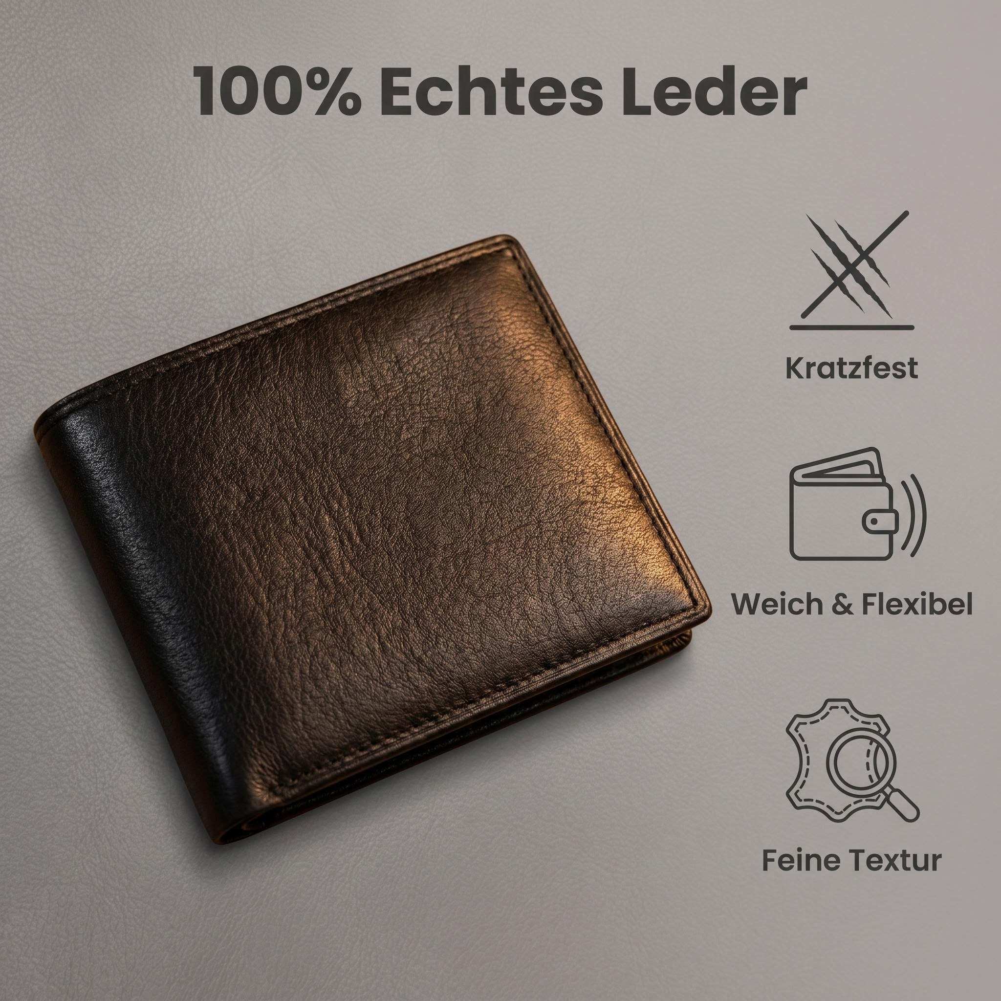Men's Wallet Made Of 100% Genuine Leather With Rfid Protection, Elegant For Men, Black