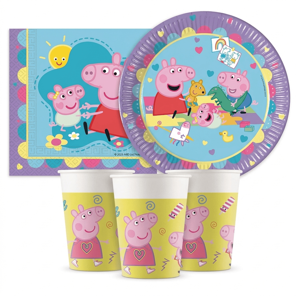 TEMU Decoración de mesa Peppa Pig para 8 , juego de , 8 platos de 20 cm, 8 vasos, 20 servilletas, platos, vasos y servilletas de papel Peppa Pig, 36